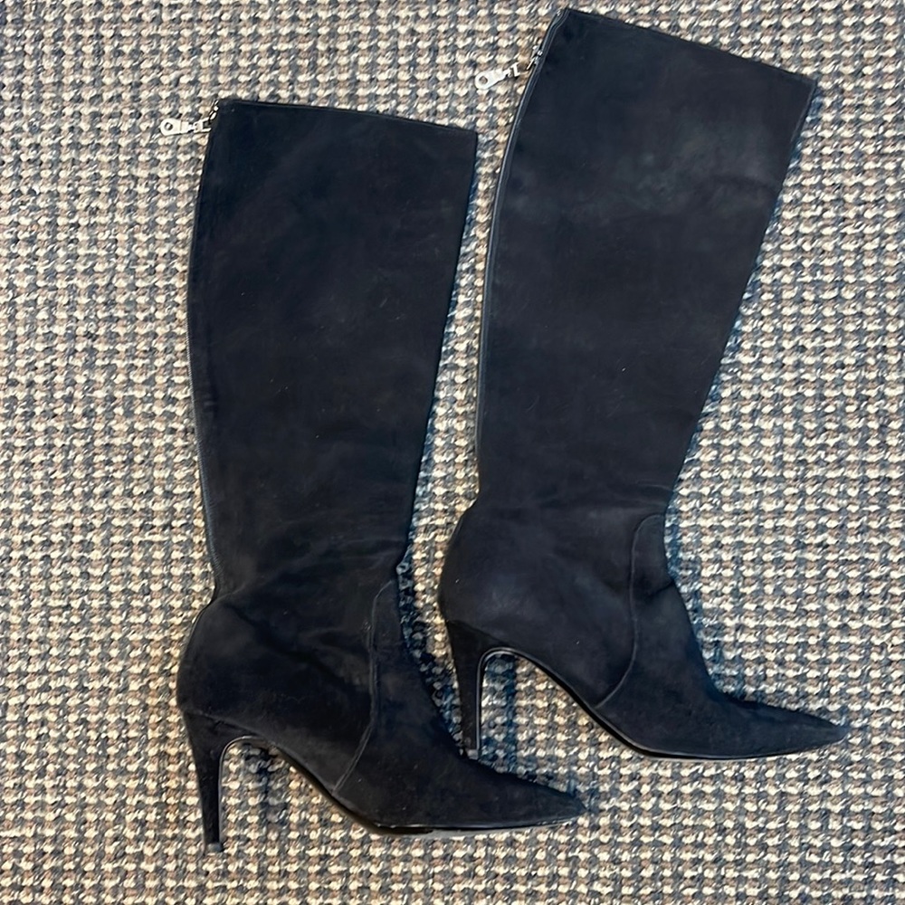 Women’s Bottega Veneta Black Tall Over the Calf Suede High Heel Boot 37